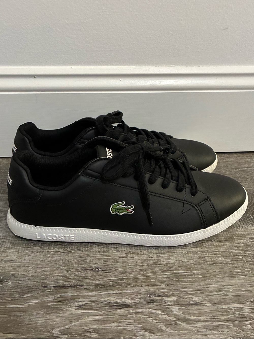 Lacoste Men's Black Sneakers with White Sole and Green Croc Logo